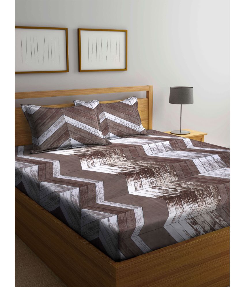     			FABINALIV Poly Cotton Geometric 1 Double Bedsheet with 2 Pillow Covers - Brown