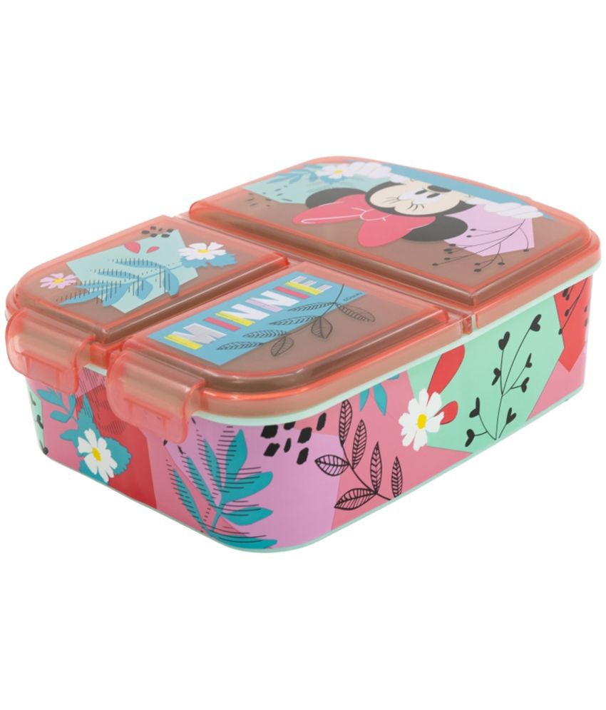     			Gluman Pink Disney Minnie Partition Lunch Box for Kids with Snap Lock Closure - 390ml