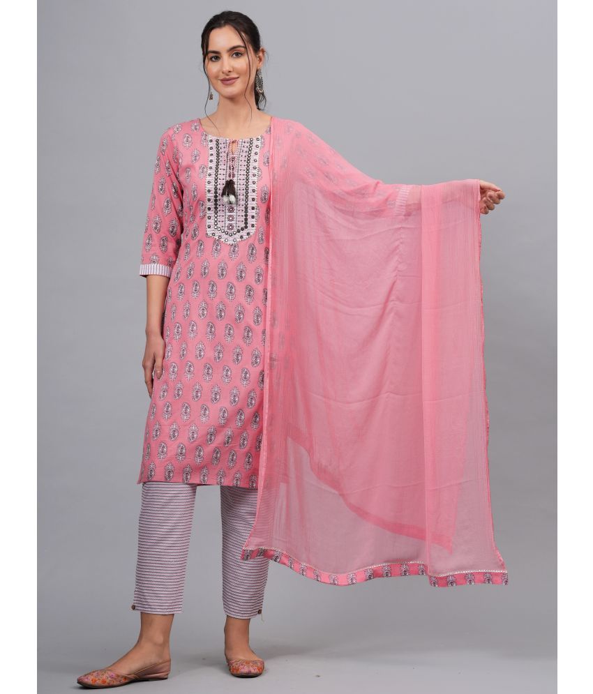     			HIGHLIGHT FASHION EXPORT Cotton Self Design Kurti With Pants Women's Stitched Salwar Suit - Pink ( Pack of 1 )