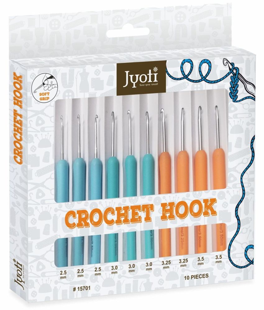     			Jyoti Crochet Hook Aluminium with Plastic Handle for Wool Work, Hand Knitted Sewing DIY Craft Weaving Needle, Ideal for Sweaters, Purses, Scarves, Hats, 15701 (6"/15cm of Size 9 to 12)