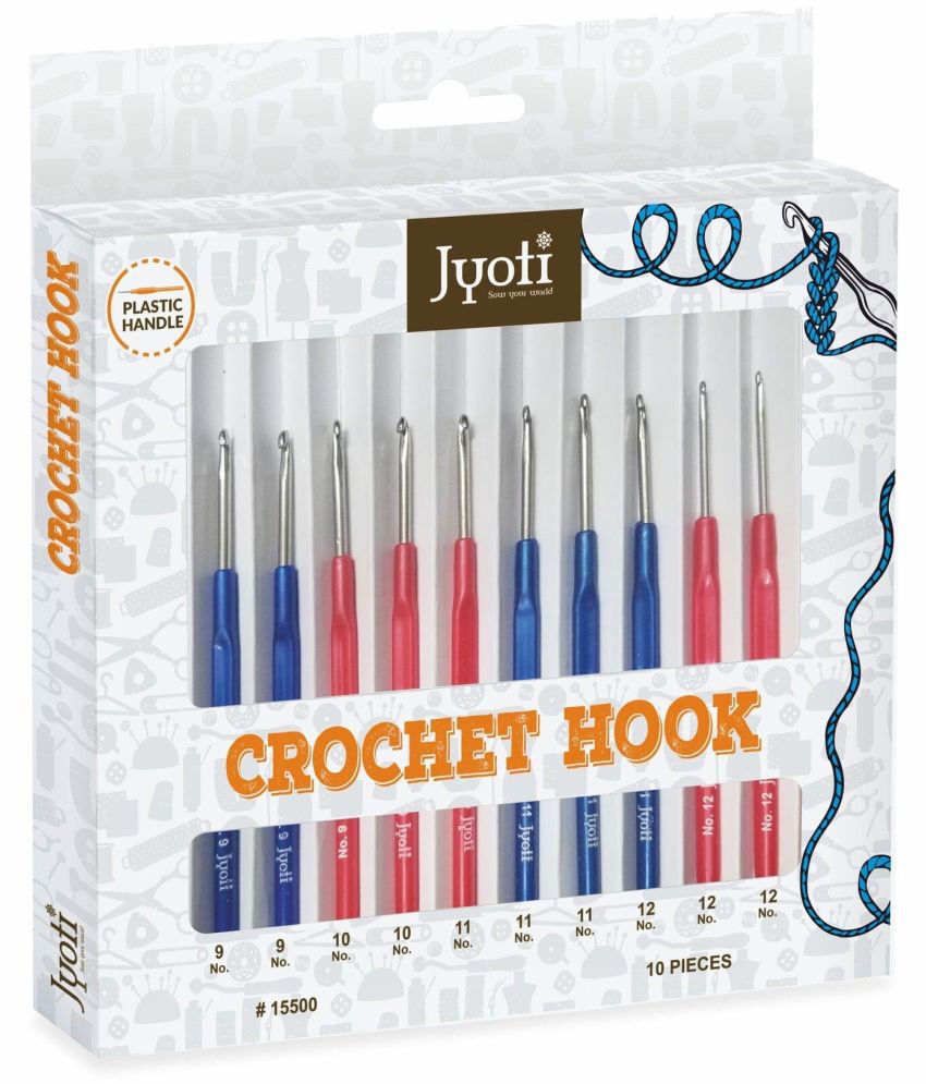     			Jyoti Crochet Hook Steel with Plastic Handle for Wool Work, Hand Knitted Sewing DIY Craft Weaving Needle, Ideal for Sweaters, Purses, Scarves, Hats, 15500 (Assorted, 6"/15cm of Size 9 to 12)