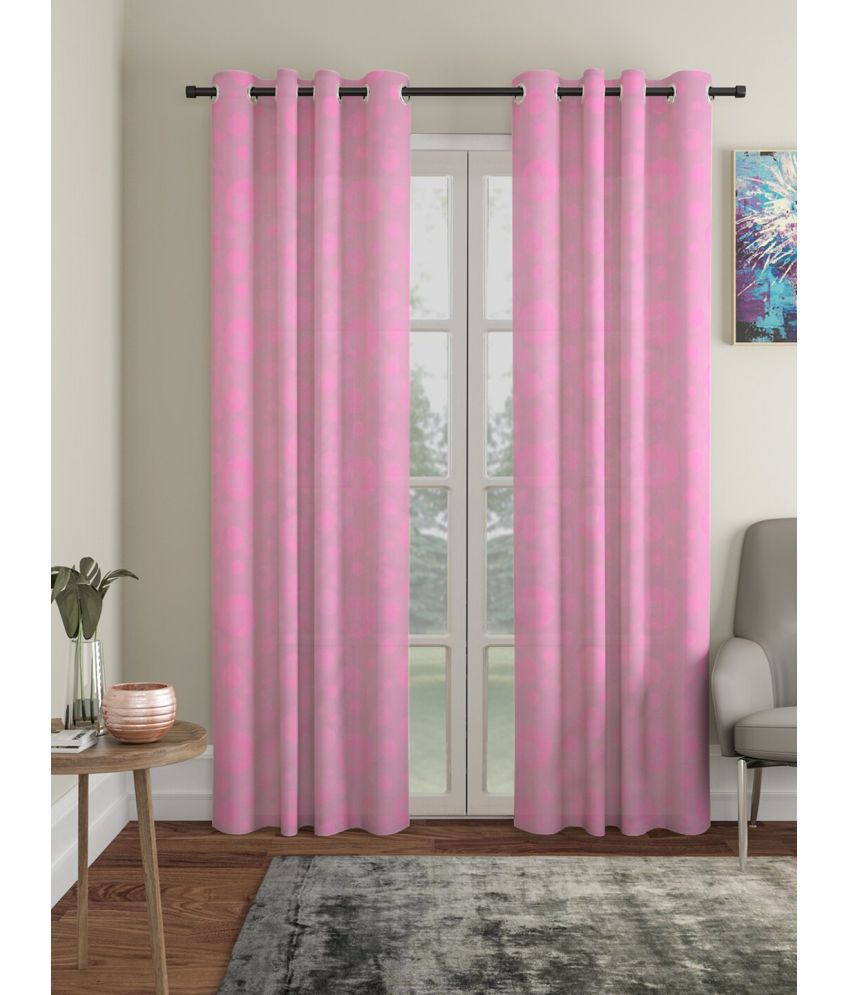     			La Elite Polka Dots Semi-Transparent Eyelet Curtain 5 ft ( Pack of 2 ) - Pink