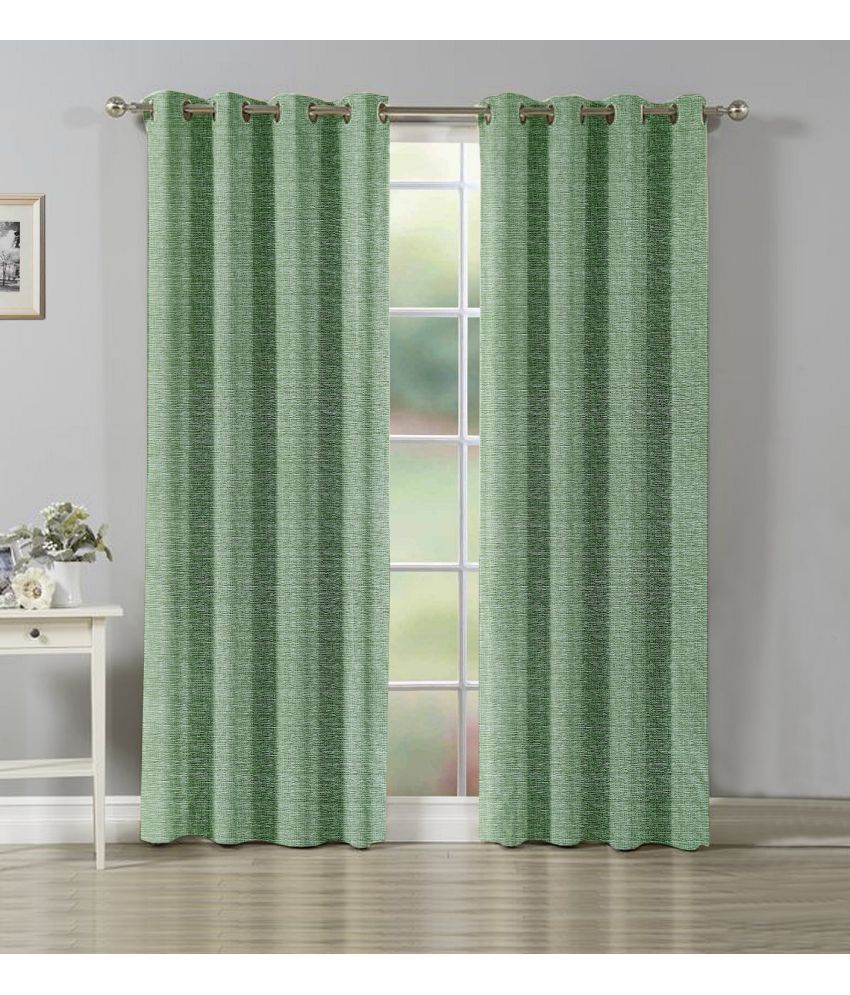     			La Elite Textured Room Darkening Eyelet Curtain 5 ft ( Pack of 2 ) - Green
