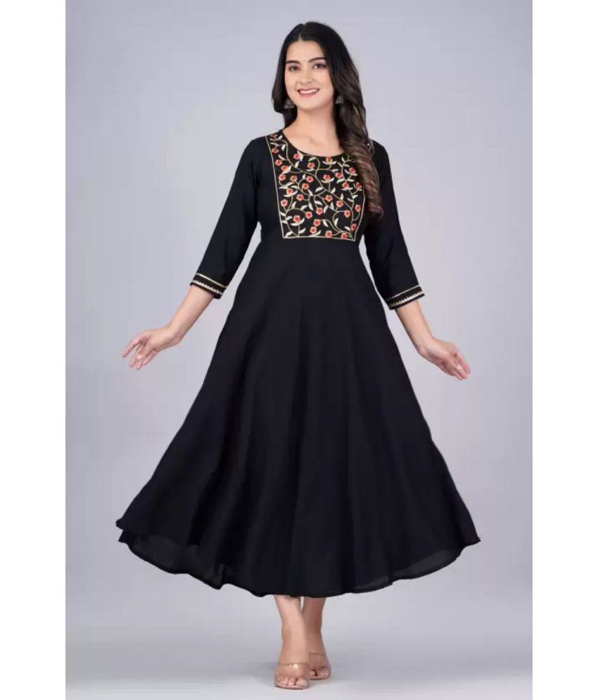     			MEHAZ FASHION Polyester Embroidered Full Length Women's A-line Dress - Black ( Pack of 1 )