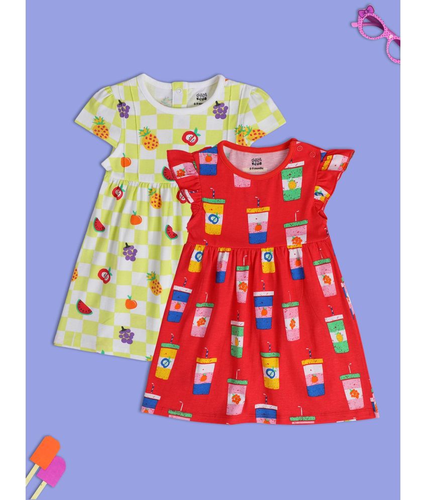     			MINI KLUB Red & Yellow Cotton Baby Girl Frock ( Pack of 2 )