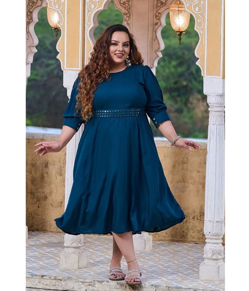     			PrettyPlus by Desinoor.com Rayon Solid Midi Women's Fit & Flare Dress - Teal ( Pack of 1 )