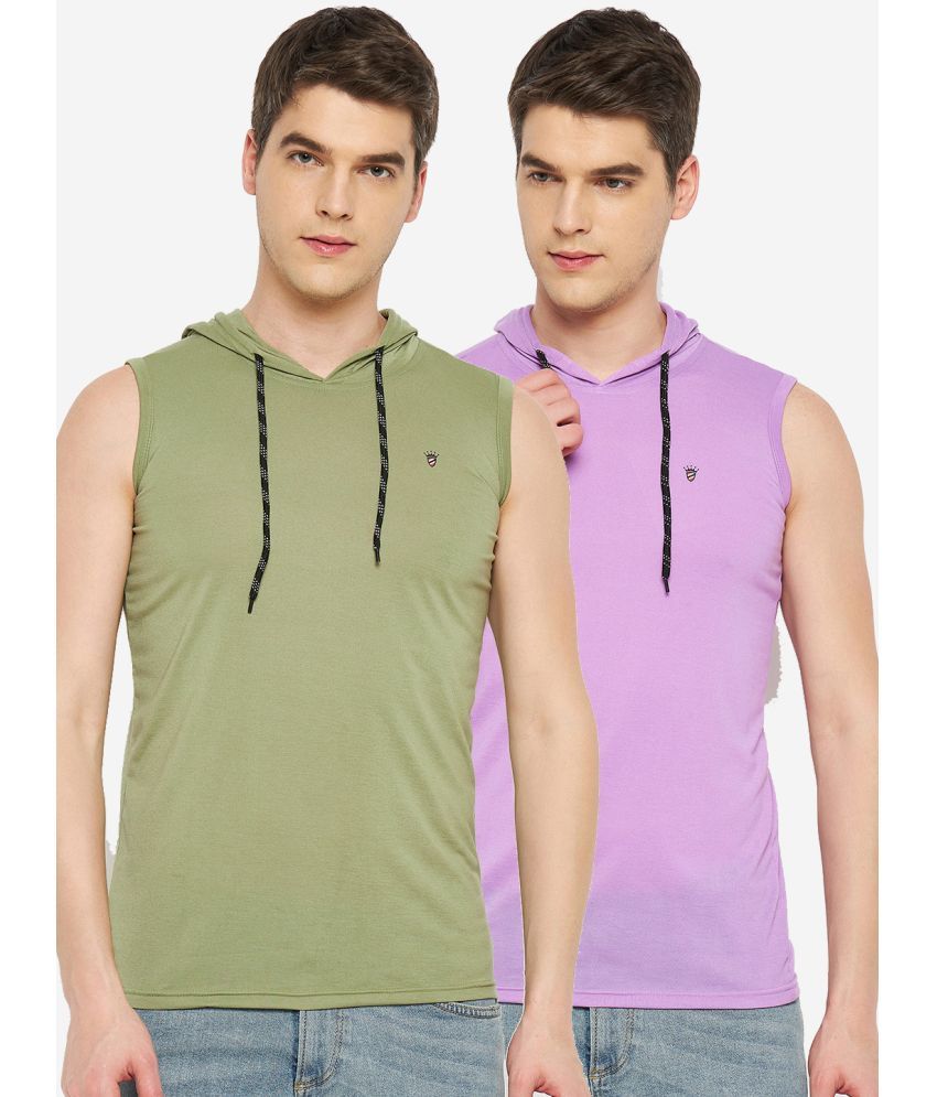     			RELANE Cotton Blend Regular Fit Solid Sleeveless Men's T-Shirt - Purple ( Pack of 2 )