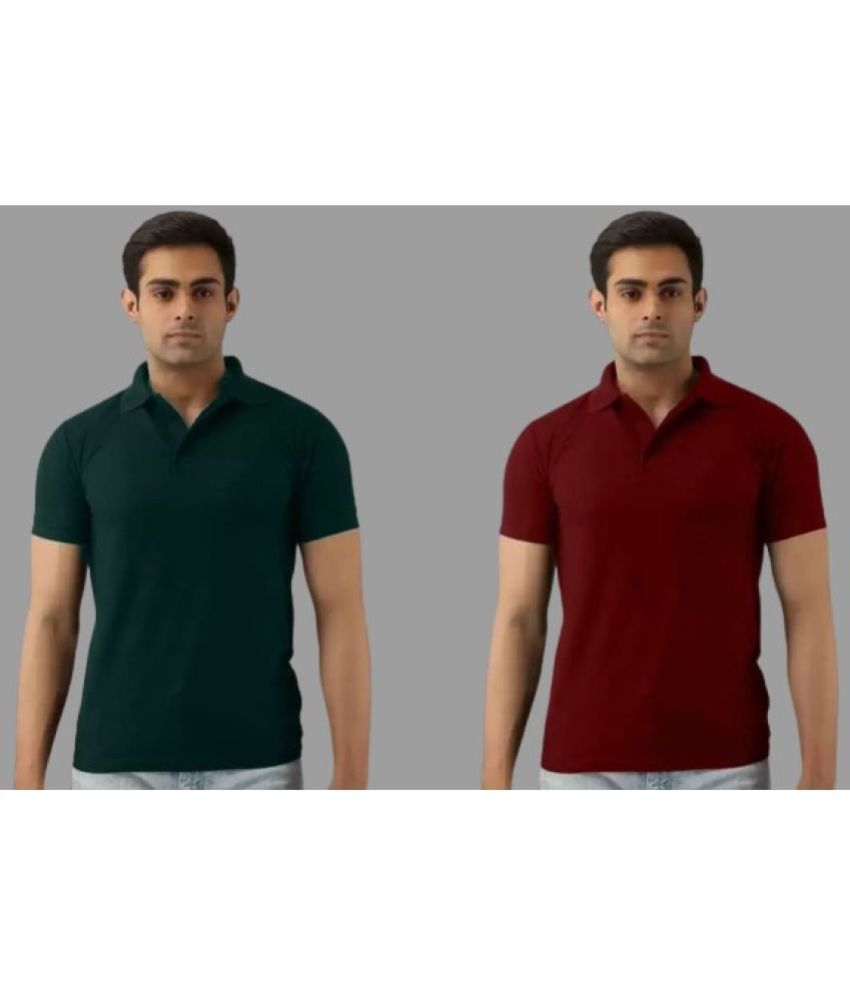     			SKYRISE Cotton Blend Slim Fit Solid Half Sleeves Men's Polo T Shirt - Multicolor ( Pack of 2 )