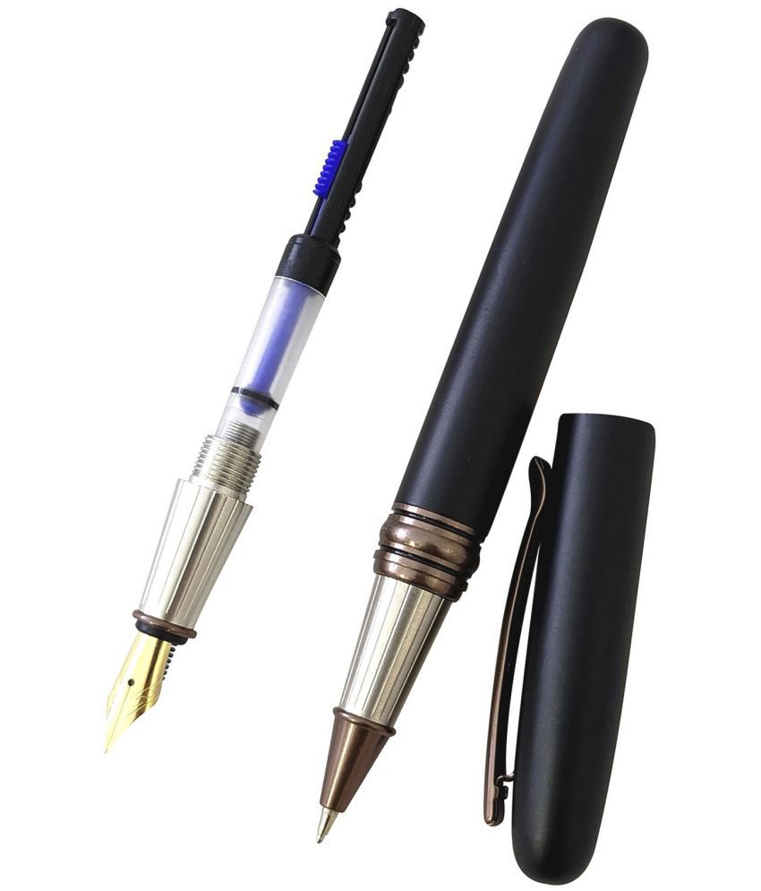     			UJJi 2in1 Gunmetal Clip Black Fountain & Roller Ball Pen (Blue Ink) Fountain Pen