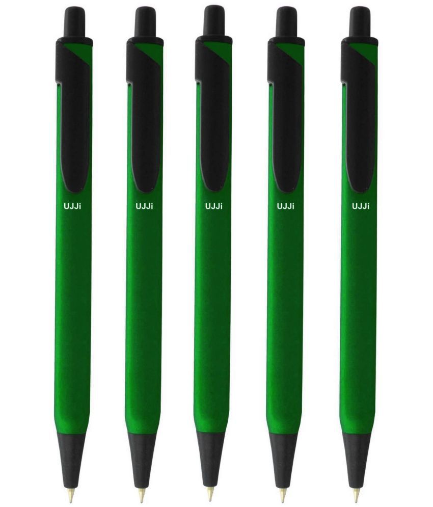     			UJJi Click Pen in Matte Finish Green Colour Pack of 5pcs (Blue Ink) Ball Pen