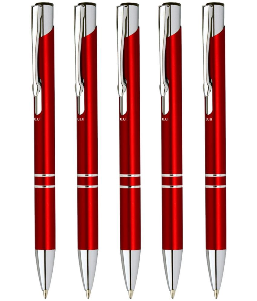     			UJJi Gloss Red Color Retractable Pack of 5pcs (Blue Ink) Ball Pen