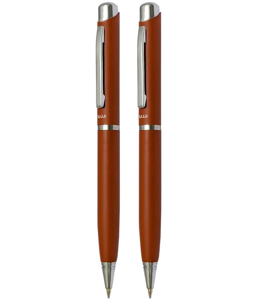     			UJJi Metal Tan Colour Twist Mechanism Pack of 2pcs (Blue Ink) Ball Pen