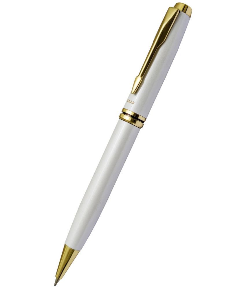     			UJJi White Color Pen Brass Metal (Blue Ink) Ball Pen