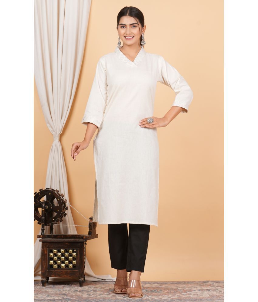     			Vbuyz Cotton Blend Printed Straight Women's Kurti - White ( Pack of 1 )