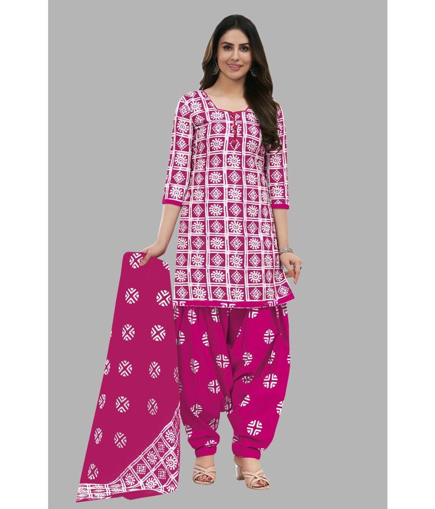     			shree jeenmata collection Cotton Printed Kurti With Patiala Women's Stitched Salwar Suit - Pink ( Pack of 1 )