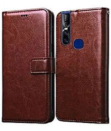 Vivo Brown Flip Cover Artificial Leather Compatible For Vivo V15 Pro ( Pack of 1 )