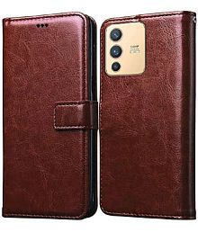 Vivo Brown Flip Cover Artificial Leather Compatible For VIVO V23 PRO ( Pack of 1 )