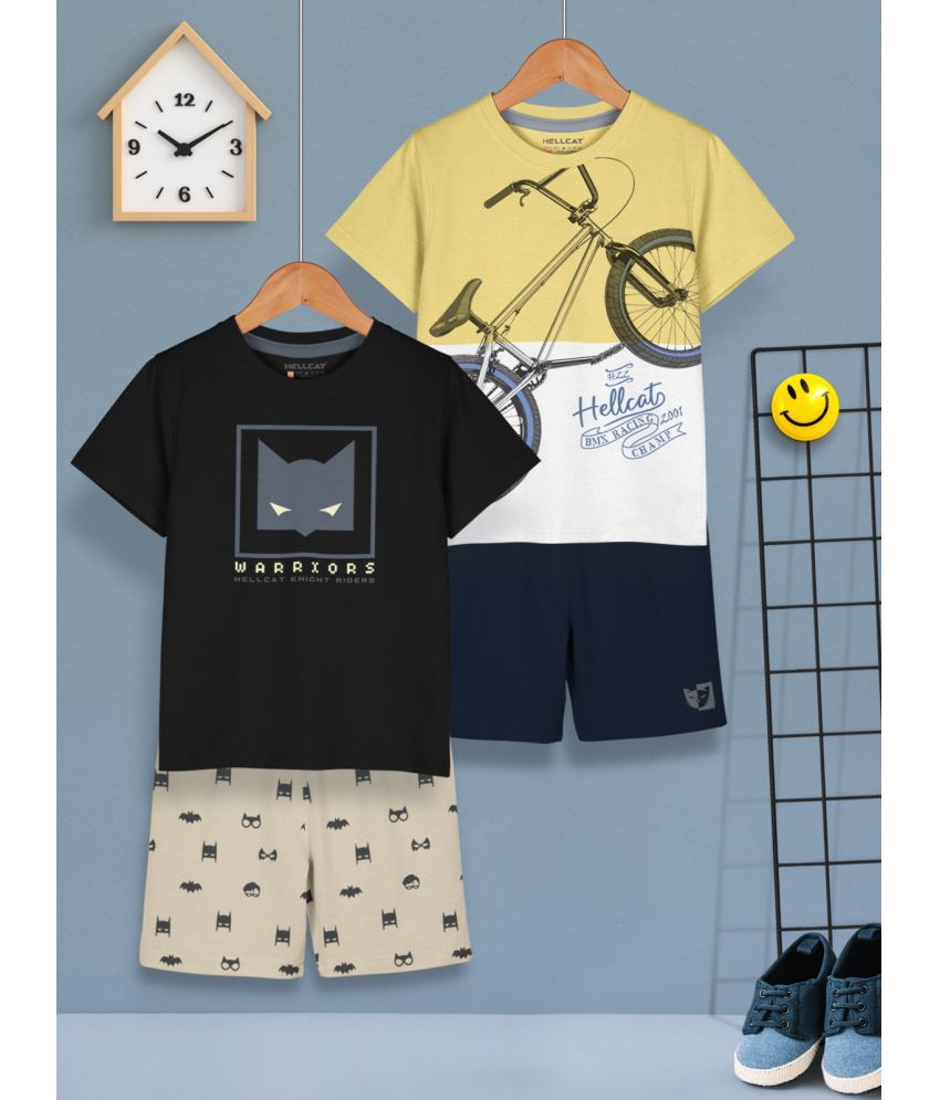     			HELLCAT Black Cotton Blend Boys T-Shirt & Shorts ( Pack of 2 )