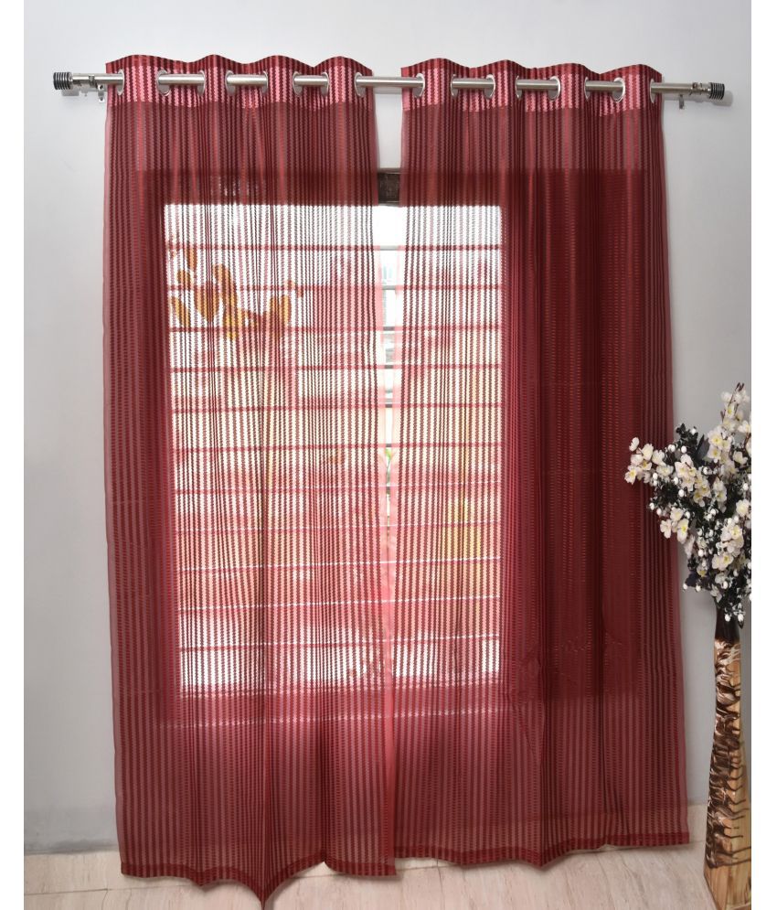     			Homefab India Vertical Striped Semi-Transparent Eyelet Curtain 7 ft ( Pack of 2 ) - Maroon