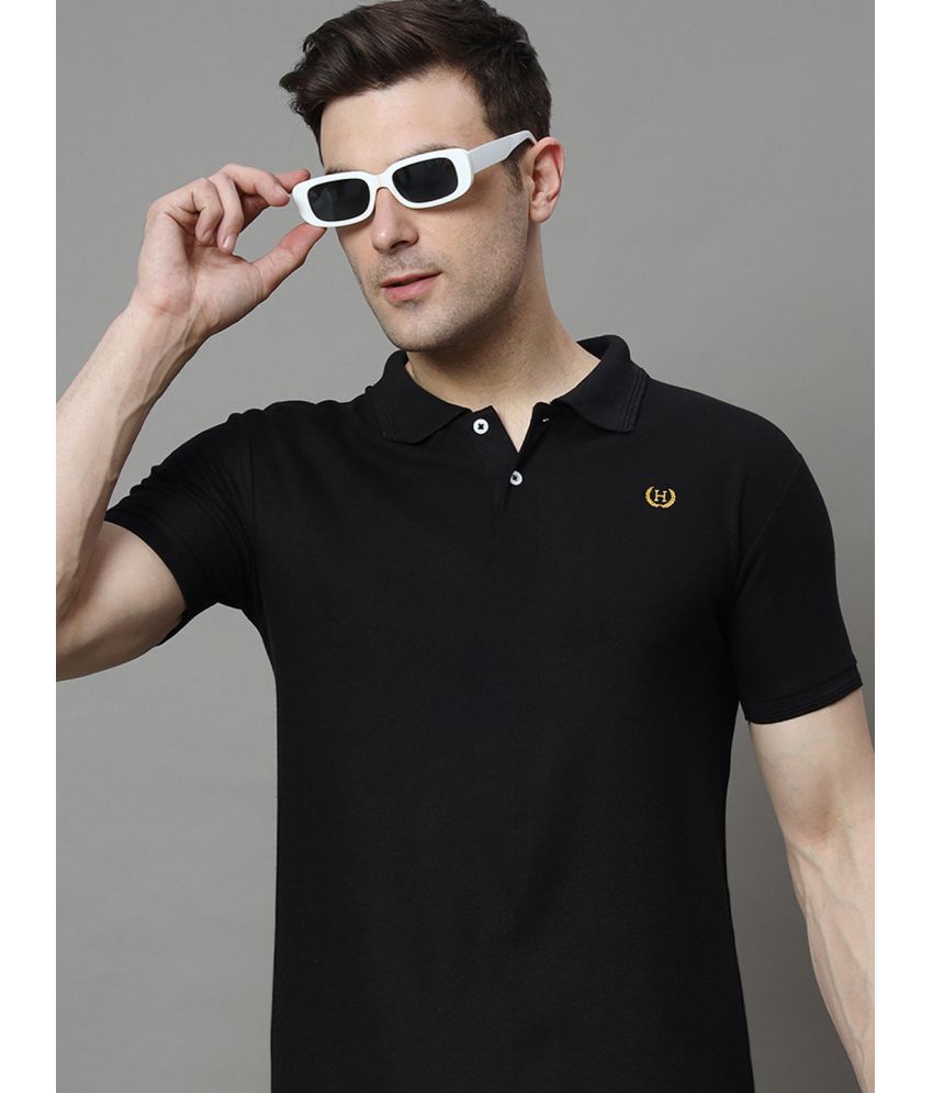     			Hushbucks Cotton Blend Regular Fit Solid Half Sleeves Men's Polo T Shirt - Black ( Pack of 1 )