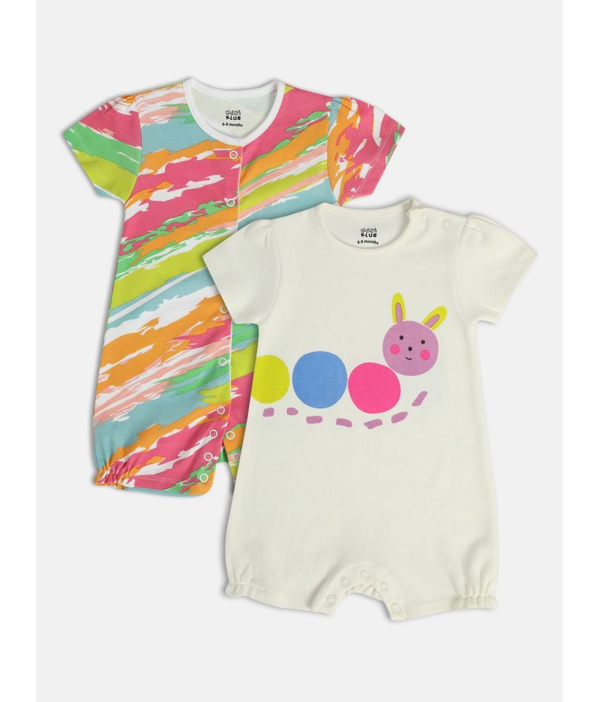     			MINI KLUB Multi Color Cotton Rompers For Baby Girl ( Pack of 2 )
