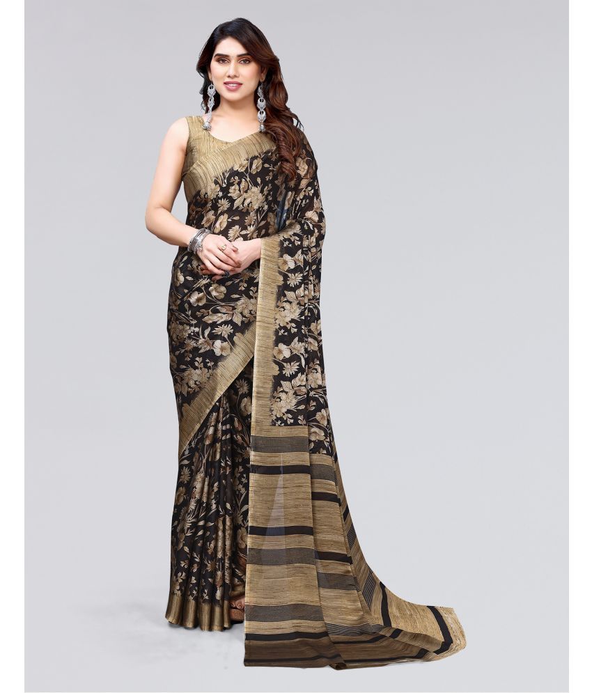     			Samah Chiffon Printed Saree With Blouse Piece - Black ( Pack of 1 )