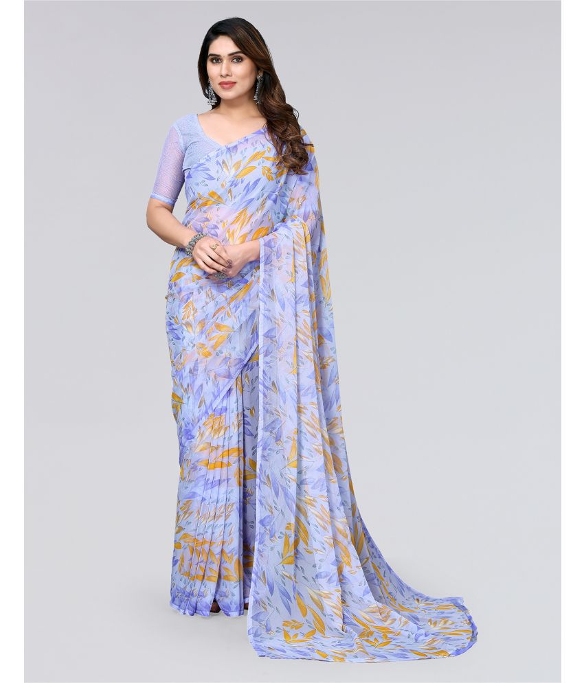     			Samah Chiffon Printed Saree With Blouse Piece - Light Blue ( Pack of 1 )