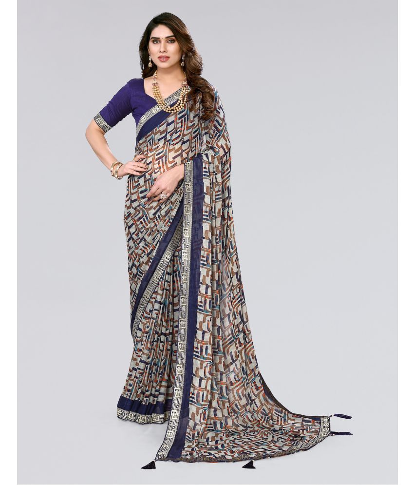     			Samah Chiffon Printed Saree With Blouse Piece - Multicolor ( Pack of 1 )