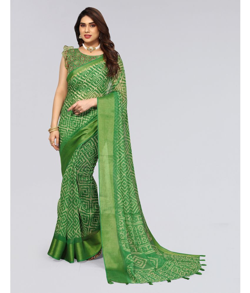     			Samah Cotton Blend Printed Saree With Blouse Piece - Green ( Pack of 1 )