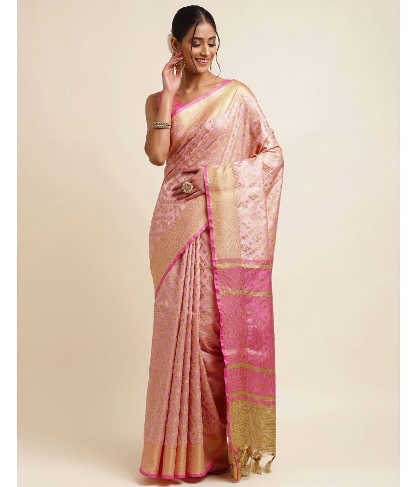     			Samah Cotton Silk Self Design Saree With Blouse Piece - Pink ( Pack of 1 )