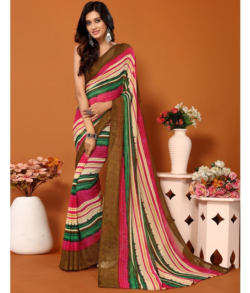     			Samah Georgette Printed Saree With Blouse Piece - Multicolour ( Pack of 1 )