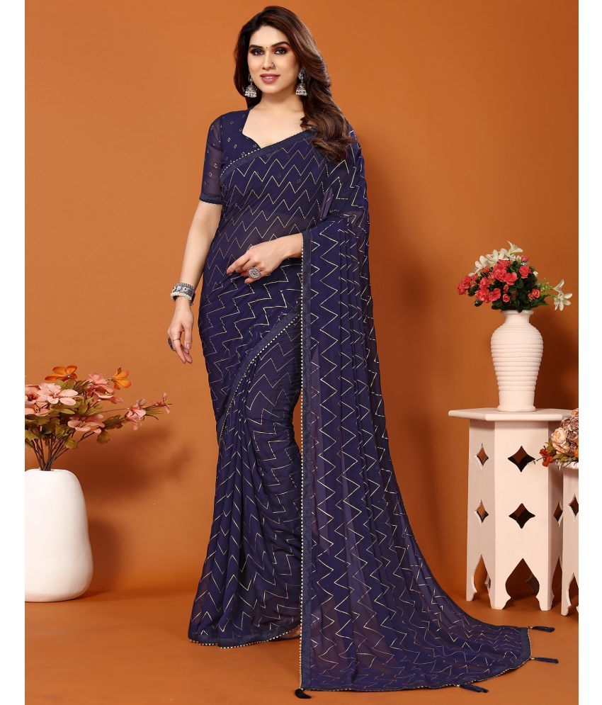     			Samah Georgette Printed Saree With Blouse Piece - Blue ( Pack of 1 )