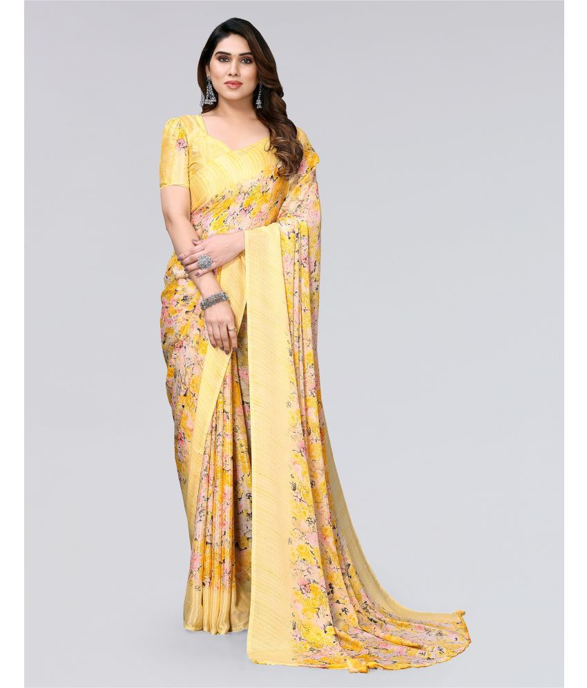     			Samah Silk Blend Printed Saree With Blouse Piece - Yellow ( Pack of 1 )