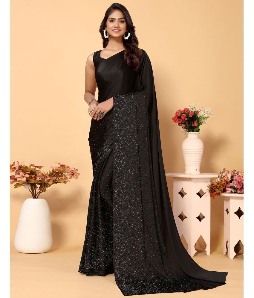     			Satrani Satin Embroidered Saree With Blouse Piece - Black ( Pack of 1 )