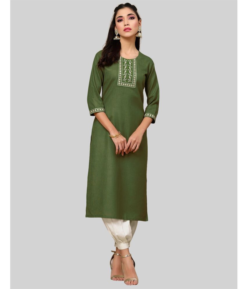     			Skylee Silk Blend Embroidered A-line Women's Kurti - Olive ( Pack of 1 )
