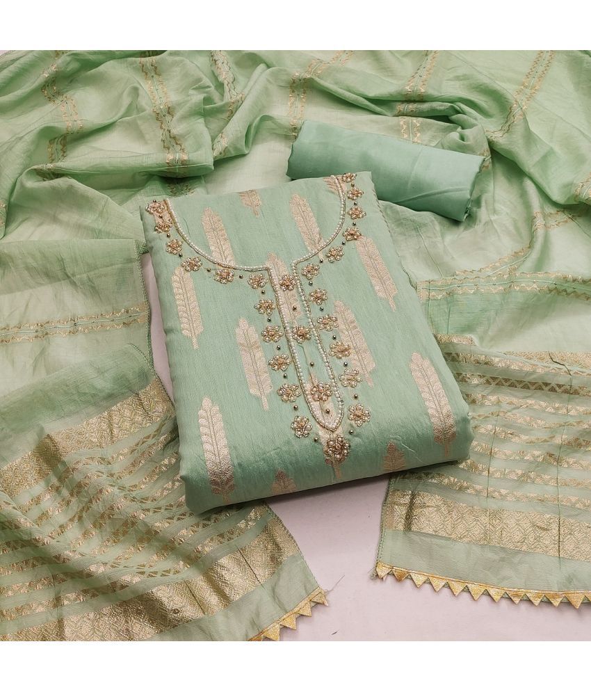     			Apnisha Unstitched Banarasi Embellished Dress Material - Mint Green ( Pack of 1 )