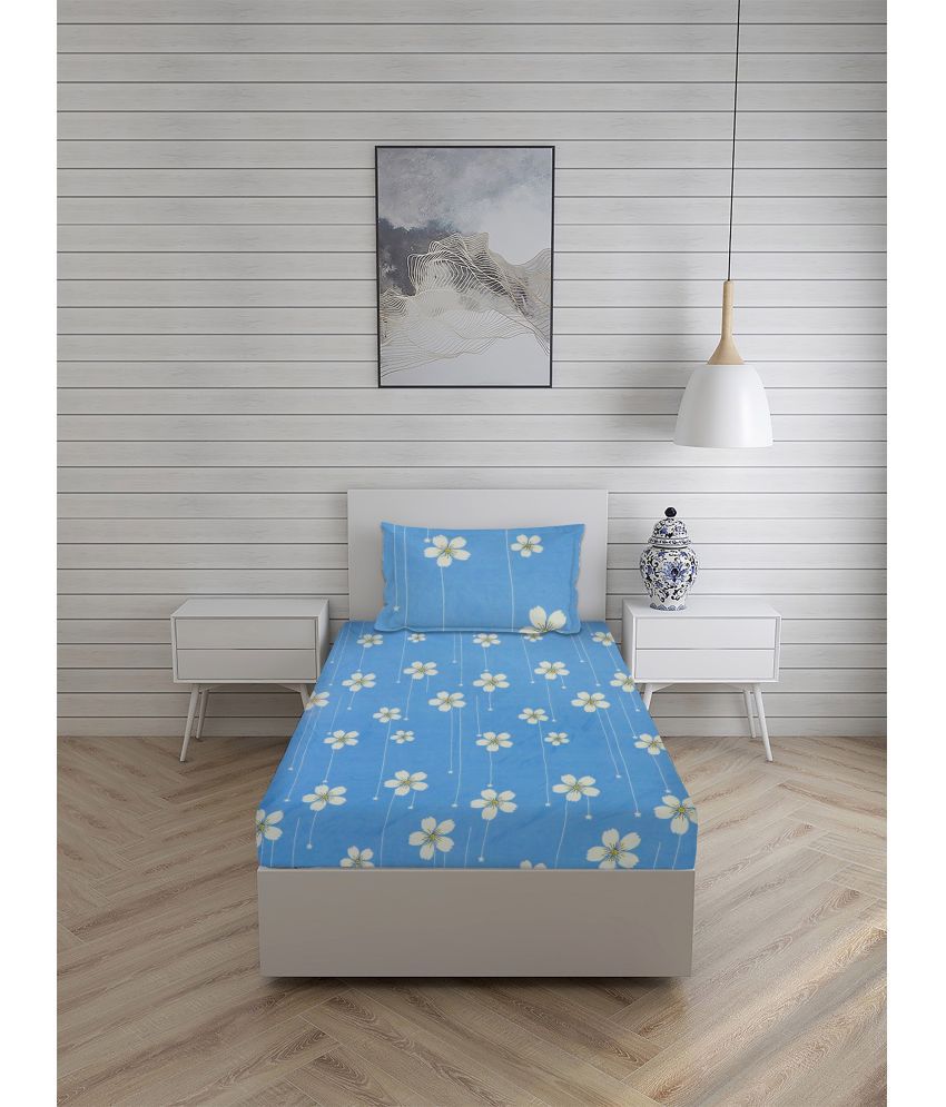     			CTF Bedding Microfiber Floral 1 Single Bedsheet with 1 Pillow Cover - blue