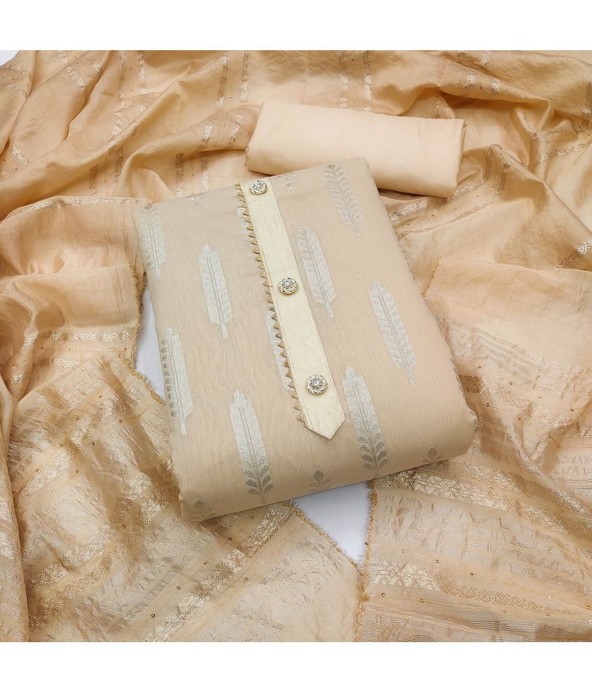     			JULEE Unstitched Cotton Blend Self Design Dress Material - Cream ( Pack of 1 )