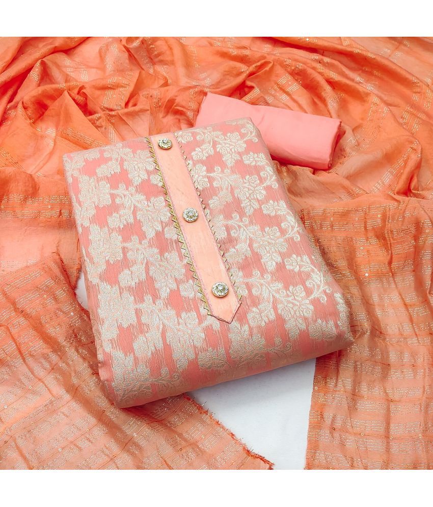     			JULEE Unstitched Cotton Blend Self Design Dress Material - Orange ( Pack of 1 )