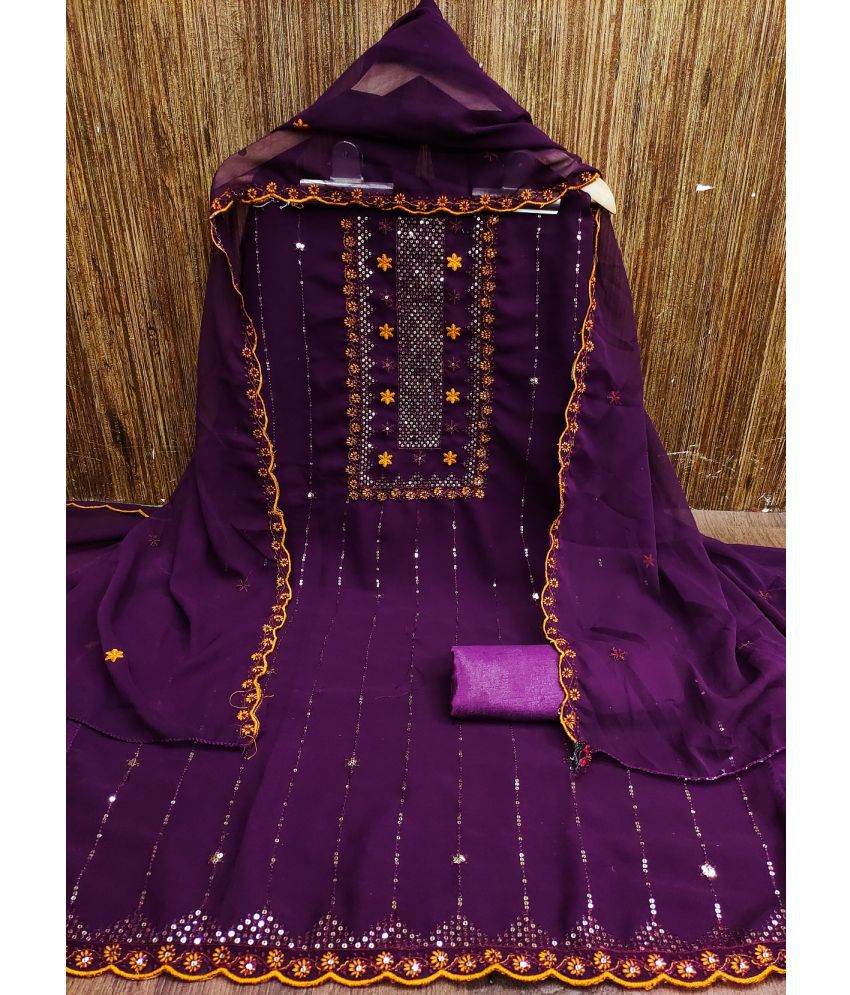     			JULEE Unstitched Georgette Embellished Dress Material - Purple ( Pack of 1 )