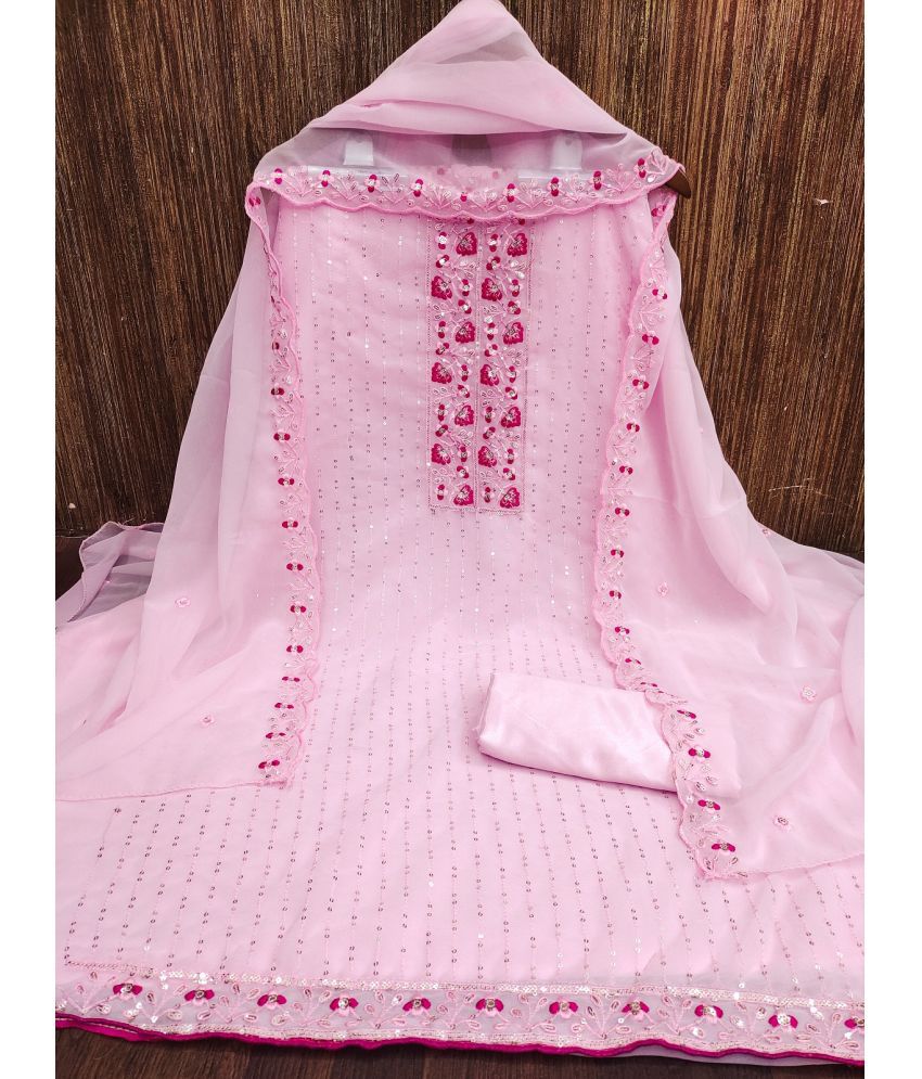     			JULEE Unstitched Georgette Embellished Dress Material - Pink ( Pack of 1 )