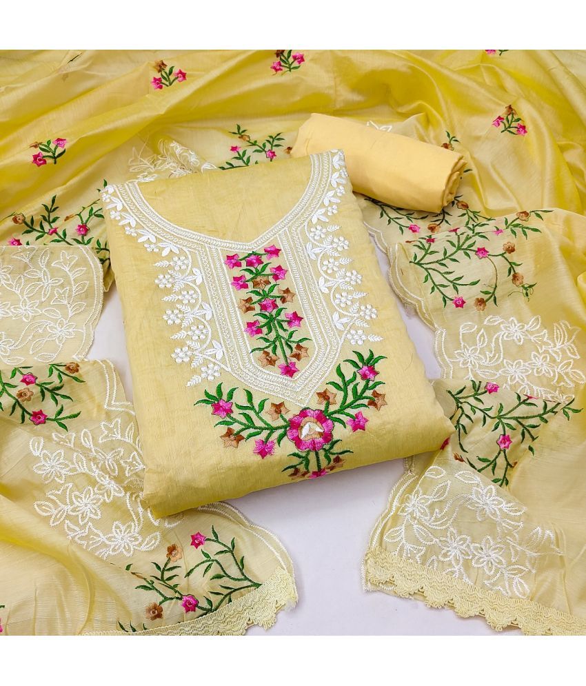     			JULEE Unstitched Silk Embroidered Dress Material - Yellow ( Pack of 1 )