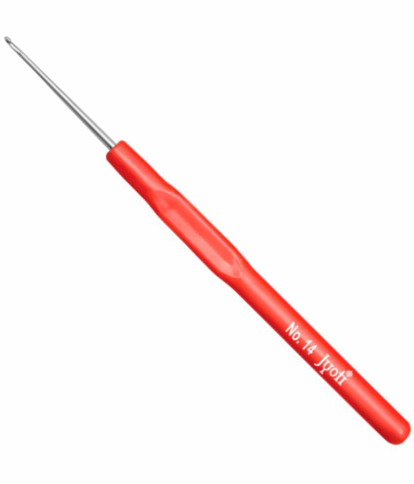     			Jyoti Crochet Hook Steel with Plastic Handle for Wool Work, Hand Knitted Sewing DIY Craft Weaving Needle, Ideal for Sweaters, Purses, Scarves, Hats, 15501 (Red, 6"/15cm of Size 14 / 2mm) - 5 Pcs