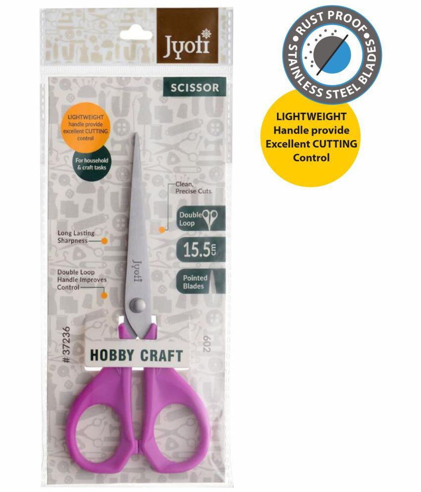     			Jyoti Scissor for Hobby Craft Use - 602 (6 Inch) Stainless Steel Blades & Plastic Handle, Pointed Blades & Double Loop - Pack of 3