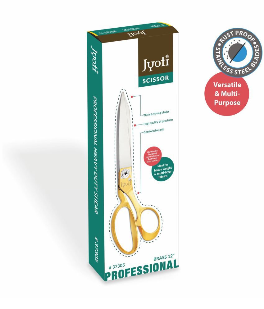     			Jyoti Scissor for Professional Use (12 Inch) Steel Blades with Brass Handle, Thick & Strong Blades, Comfortable Grip - Pack of 1