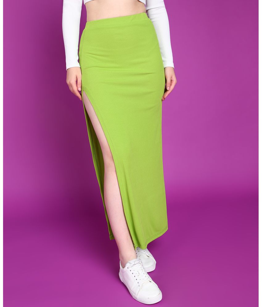     			POPWINGS Fluorescent Green Polyester Women's A-Line Skirt ( Pack of 1 )