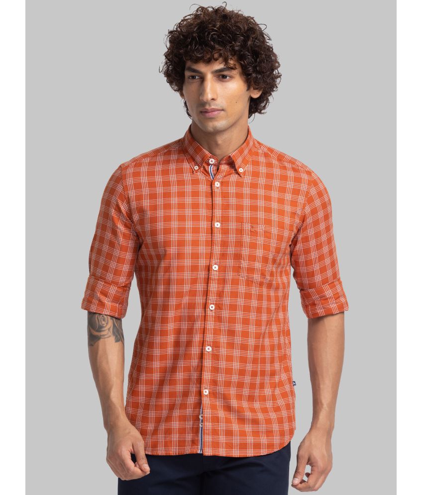     			Parx 100% Cotton Slim Fit Checks Full Sleeves Men's Casual Shirt - Orange ( Pack of 1 )