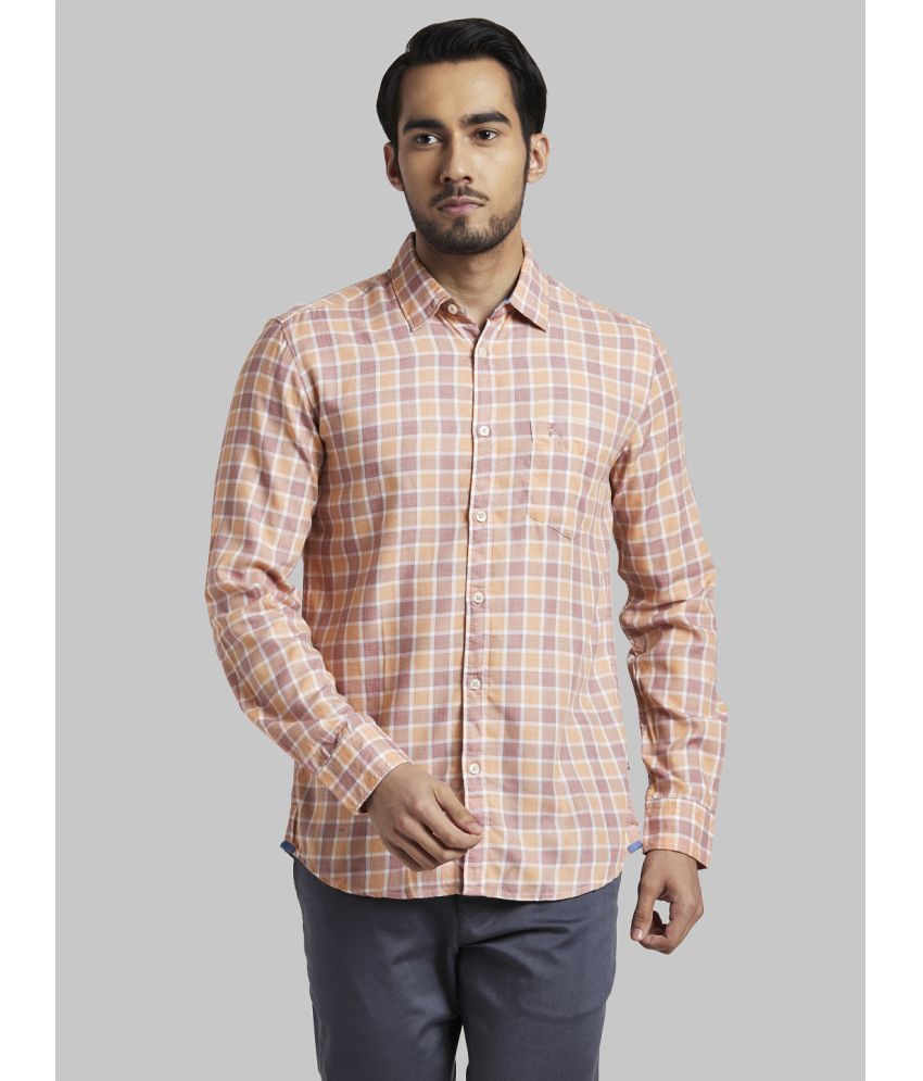     			Parx Cotton Blend Slim Fit Checks Full Sleeves Men's Casual Shirt - Orange ( Pack of 1 )