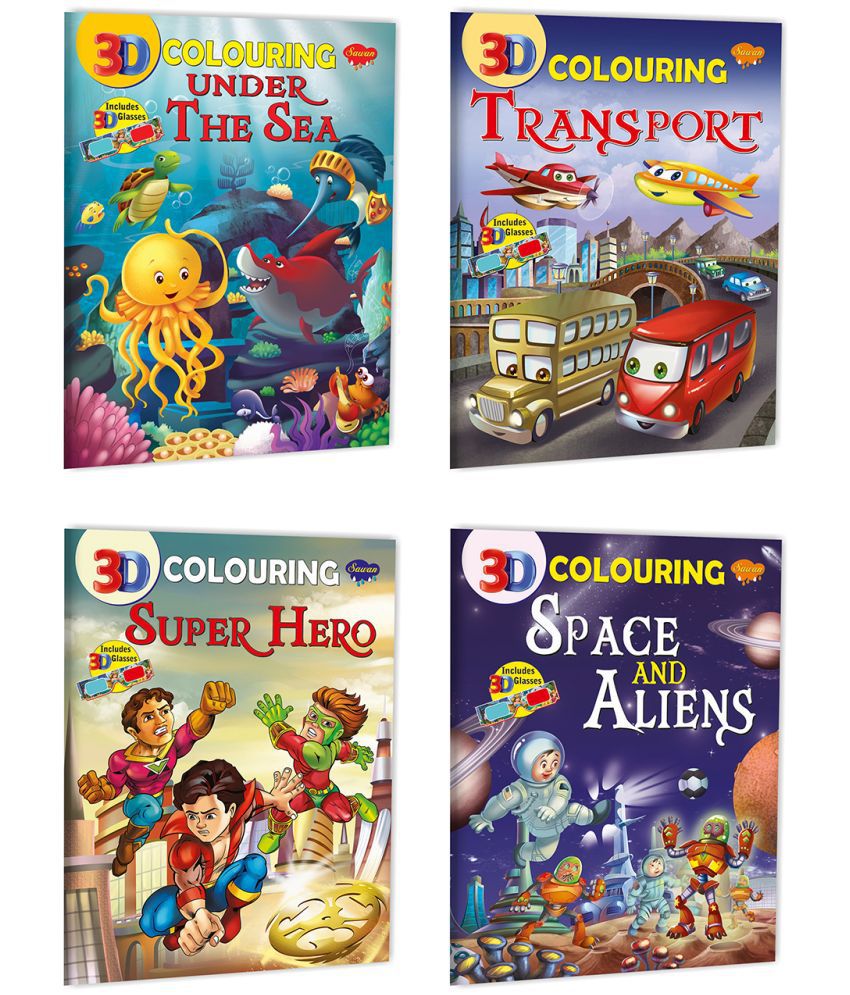     			Sawan Present Set Of 4 3D Colouring Books 3D Colouring: Under The Sea, Transport, Super Hero And Space And Aliens (Pin Binding, Manoj Publications Editorial Board)