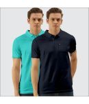 TAB91 Cotton Blend Slim Fit Solid Half Sleeves Men's Polo T Shirt - Navy Blue ( Pack of 2 )